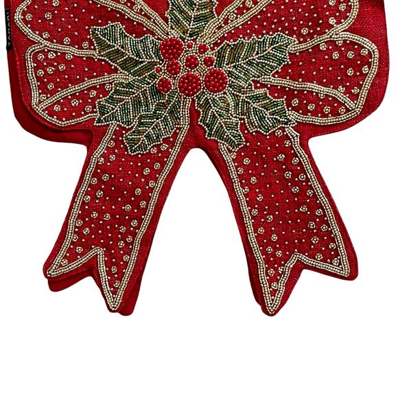 TAHARI Beaded Bow Table Runner 16x90 Christmas Holiday Red Holly Berry New - Picture 12 of 12